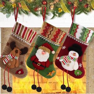 Christmas Stockings 3 Classic Santa Snowman Reindeer Hanging Decorations Home D1